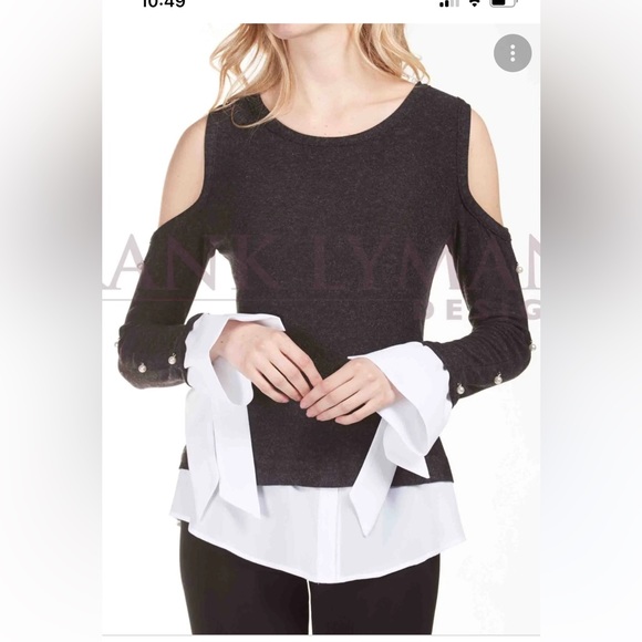 Frank Lyman Design Tops - Frank Lyman Tunic Top black/dark grey with pearls -US size 8